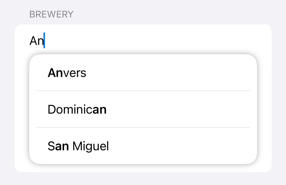 brewery autocomplete